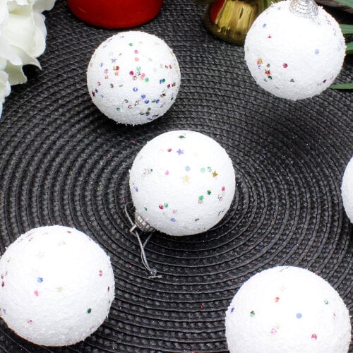 Yılbaşı Ağaç Süsü Beyaz Top 6'Lı Paket - Kare Dekor (1)