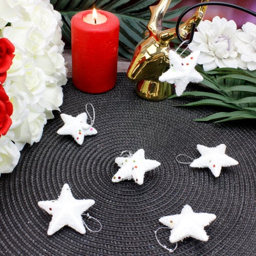 Yılbaşı Ağaç Süsü Beyaz Yıldız 6'Lı Paket - Kare Dekor