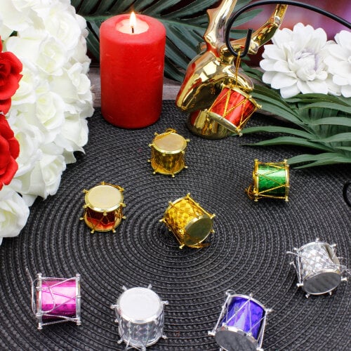 Yılbaşı Ağaç Süsü Renkli Davul 9'lu Paket - Kare Dekor