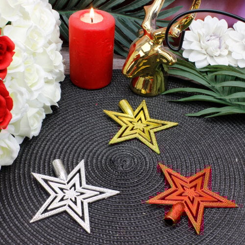 Yılbaşı Ağaç Süsü Renkli Yıldız 3'Lü Paket - Kare Dekor