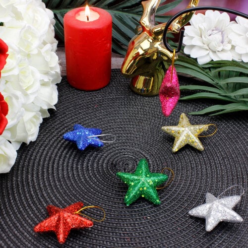 Yılbaşı Ağaç Süsü Renkli Yıldız 6'Lı Paket - Kare Dekor