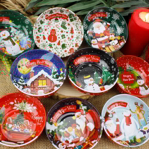 Yılbaşı Desenli Teneke Kase 9,5 CM - Kare Dekor