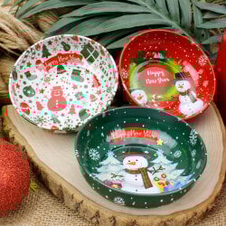 Yılbaşı Desenli Teneke Kase 9,5 CM - 2