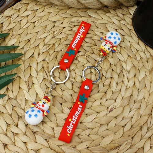 Yılbaşı Tasarım Silikon Bileklikli Anahtarlık Model 10 12'Li Paket - Kare Dekor (1)