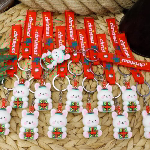 Yılbaşı Tasarım Silikon Bileklikli Anahtarlık Model 11 12'Li Paket - 3