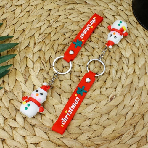 Yılbaşı Tasarım Silikon Bileklikli Anahtarlık Model 5 12'Li Paket - Kare Dekor (1)