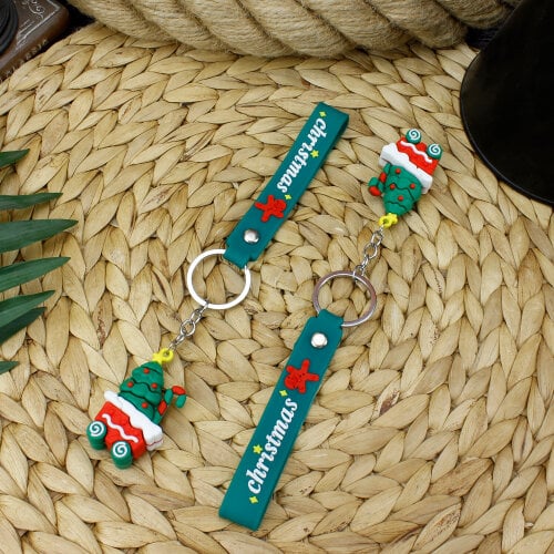 Yılbaşı Tasarım Silikon Bileklikli Anahtarlık Model 9 12'Li Paket - Kare Dekor (1)