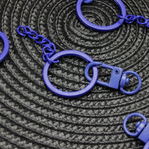 Zincirli Metal Halka Anahtarlık Klipsi Mavi - Kare Dekor (1)