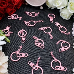 Zincirli Metal Halka Anahtarlık Klipsi Pembe - 1
