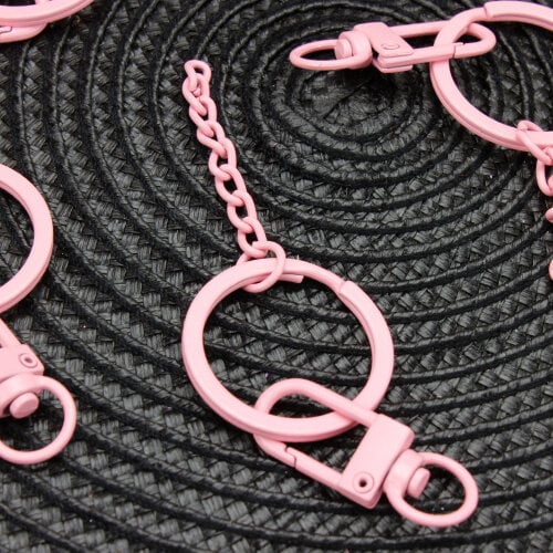 Zincirli Metal Halka Anahtarlık Klipsi Pembe - 2